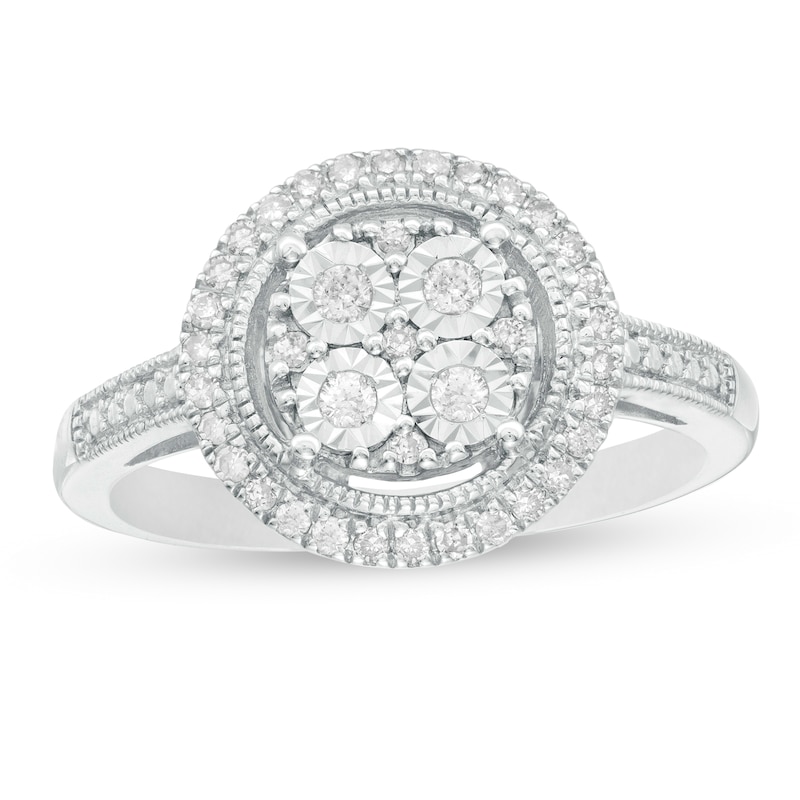Main Image 1 of 1/4 CT. T.W. Composite Diamond Frame Vintage-Style Ring in Sterling Silver