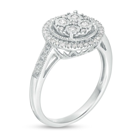 1/4 CT. T.W. Composite Diamond Frame Vintage-Style Ring in Sterling Silver - Size 7 1/4 CT. T.W. Composite Diamond Frame Vintage-Style Ring in Sterling Silver - Size 7
