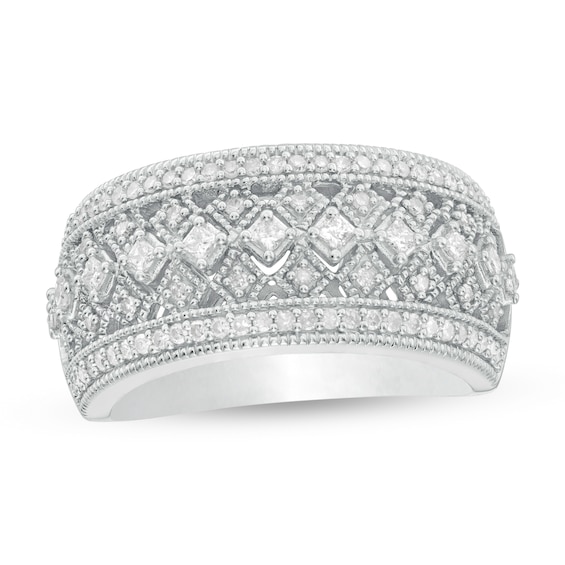 1/2 CT. T.w. Diamond Multi-Row Vintage-Style Ring in Sterling Silver