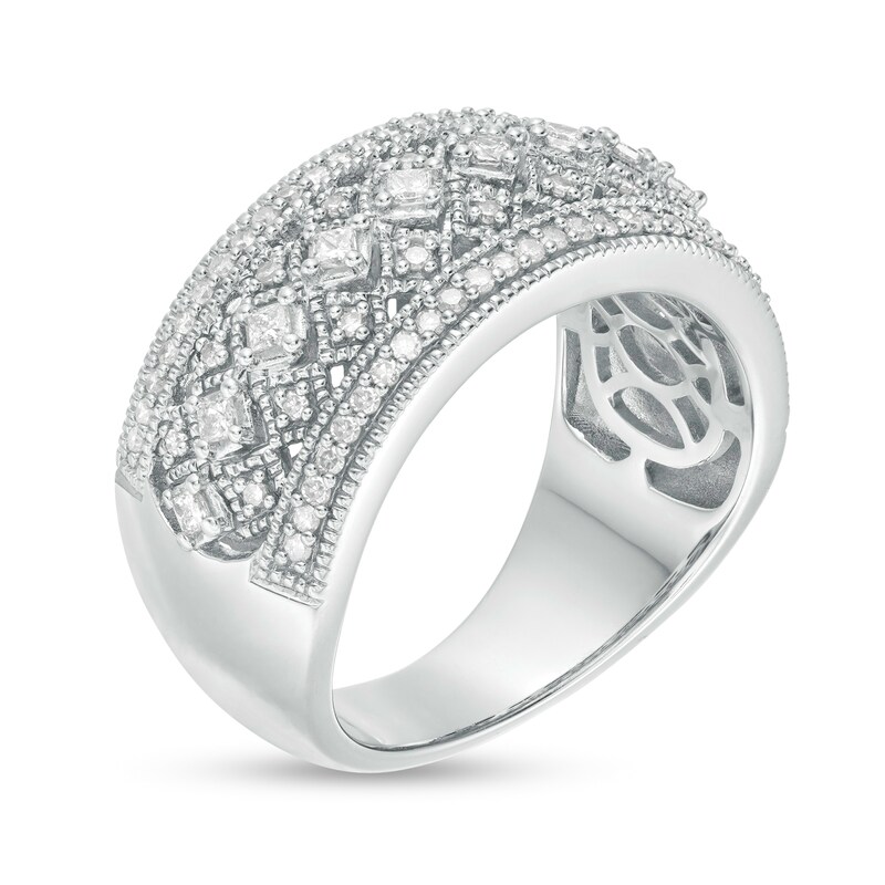 Main Image 3 of 1/2 CT. T.W. Diamond Multi-Row Vintage-Style Ring in Sterling Silver