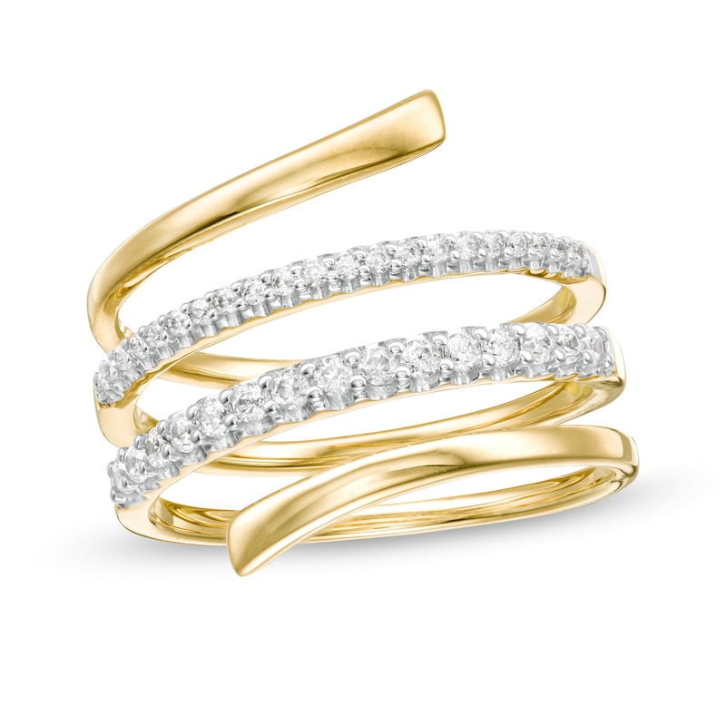 Main Image 1 of 1/10 CT. T.W. Diamond Multi-Row Spiral Ring in 10K Gold - Size 7