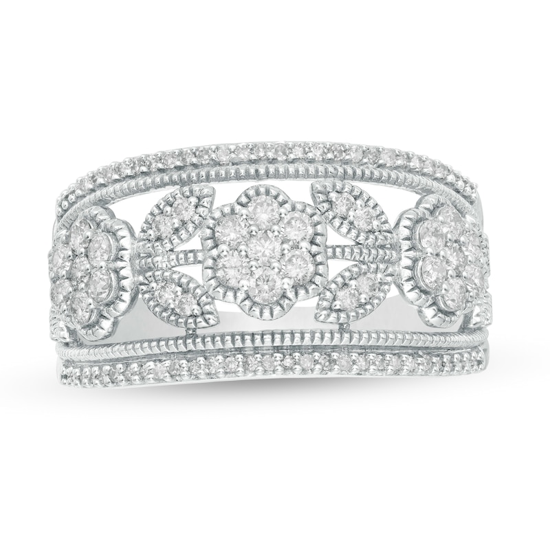 Main Image 1 of 1/2 CT. T.W. Diamond Vintage-Style Floral Ring in 10K White Gold
