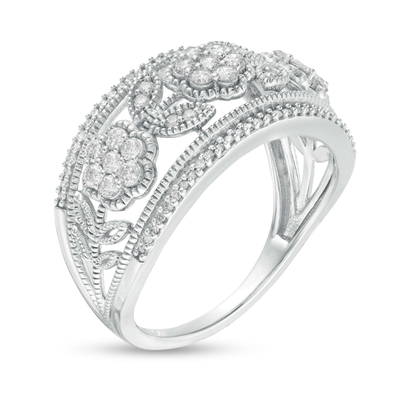 1/2 CT. T.W. Diamond Vintage-Style Floral Ring in 10K White Gold