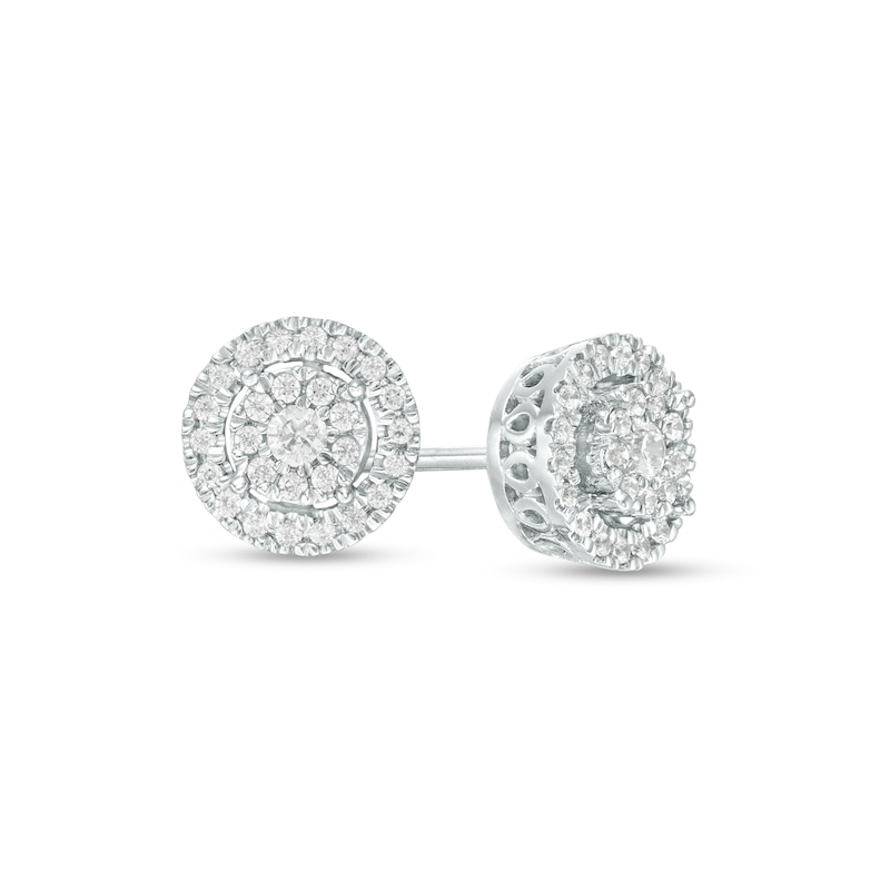 Main Image 1 of 1/4 CT. T.W. Diamond Double Frame Stud Earring in 10K White Gold