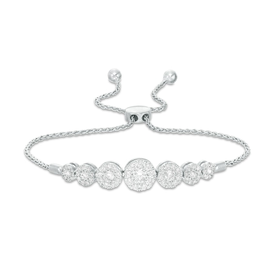 1 CT. T.w. Diamond Graduated Bolo Bracelet in 10K White Gold - 9.2"