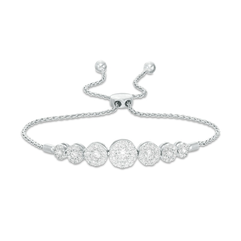 Main Image 1 of 1 CT. T.W. Diamond Graduated Bolo Bracelet in 10K White Gold - 9.2"
