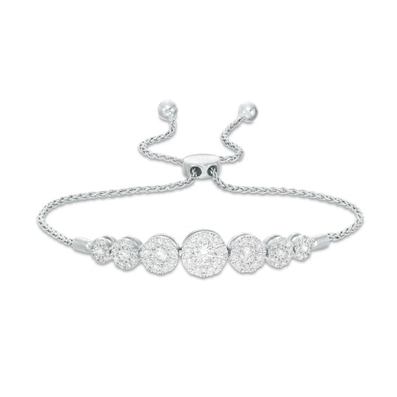 1 CT. T.w. Diamond Graduated Bolo Bracelet in 10K White Gold - 9.2"