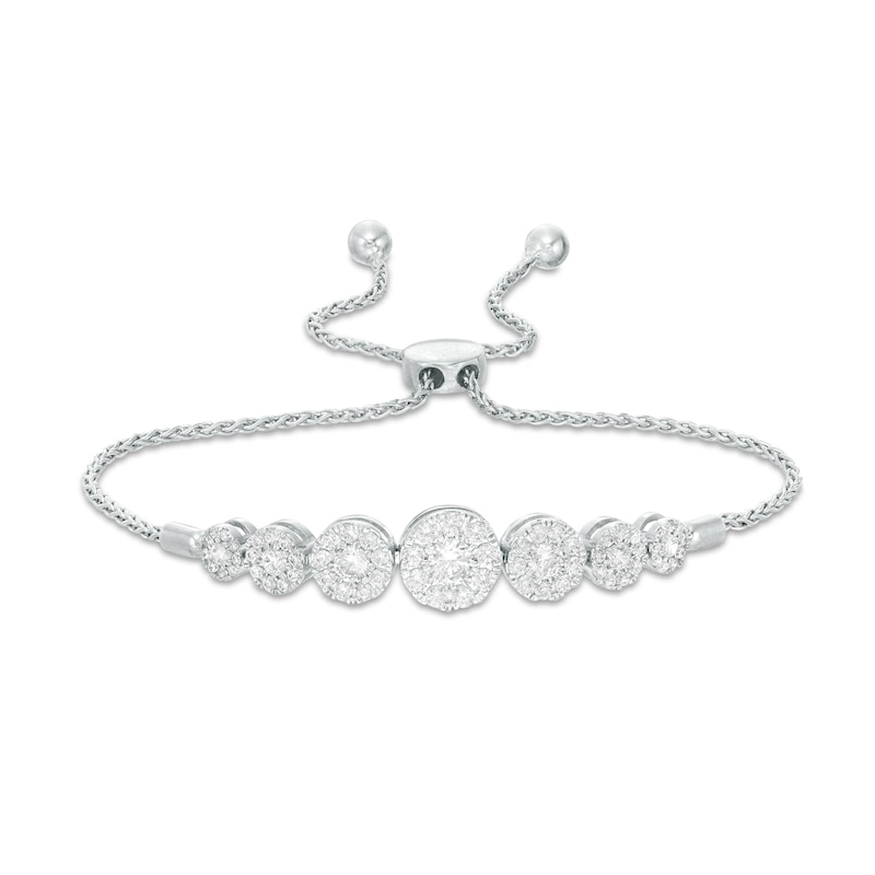 Main Image 3 of 1 CT. T.W. Diamond Graduated Bolo Bracelet in 10K White Gold - 9.2"