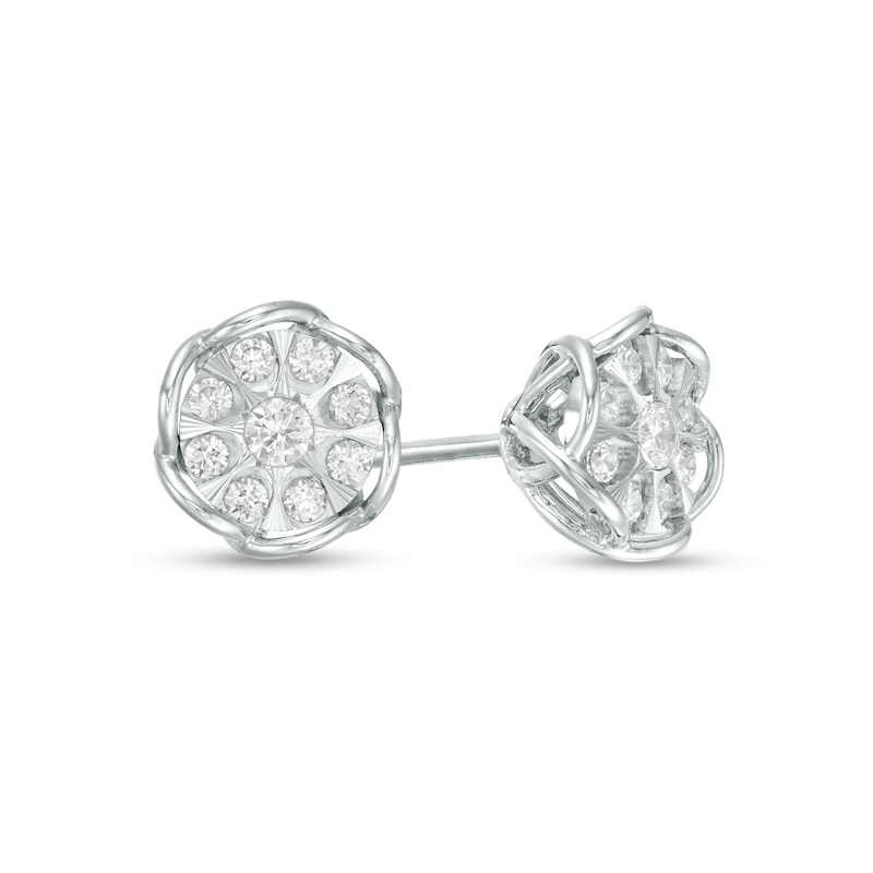 Main Image 1 of 1/4 CT. T.W. Composite Diamond Petal Frame Stud Earrings in 10K White Gold