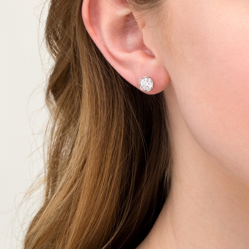 Main Image 2 of 1/4 CT. T.W. Composite Diamond Petal Frame Stud Earrings in 10K White Gold