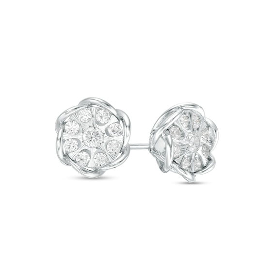 1/2 CT. T.w. Diamond Petal Frame Stud Earrings in 10K White Gold