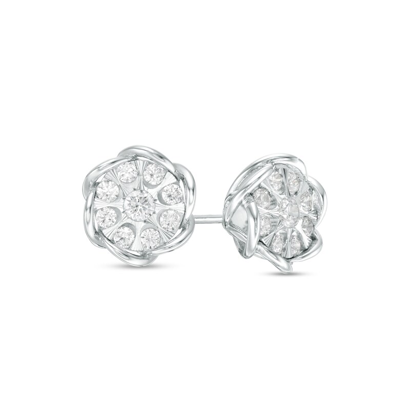 Main Image 1 of 1/2 CT. T.W. Diamond Petal Frame Stud Earrings in 10K White Gold
