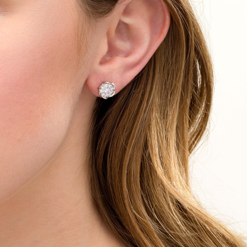 Main Image 2 of 1/2 CT. T.W. Diamond Petal Frame Stud Earrings in 10K White Gold