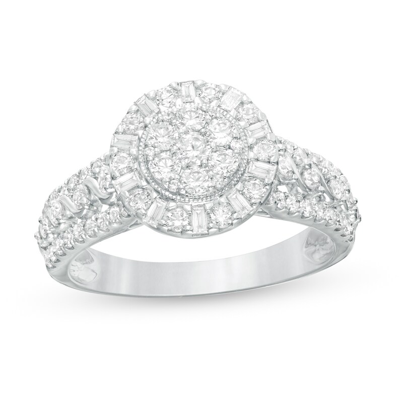 Main Image 1 of 1 CT. T.W. Baguette and Round Diamond Frame Ring in 10K White Gold