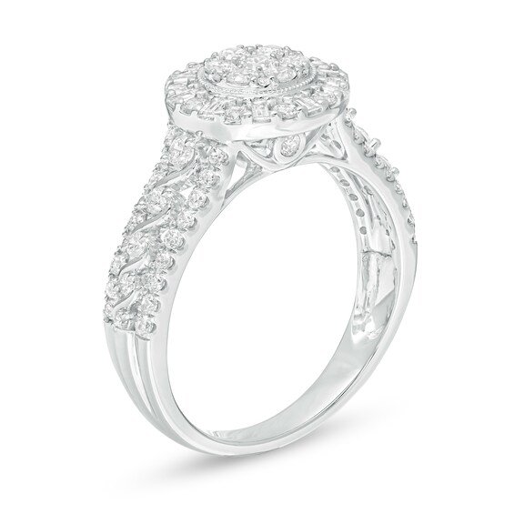 1 CT. T.w. Baguette and Round Diamond Frame Ring in 10K White Gold