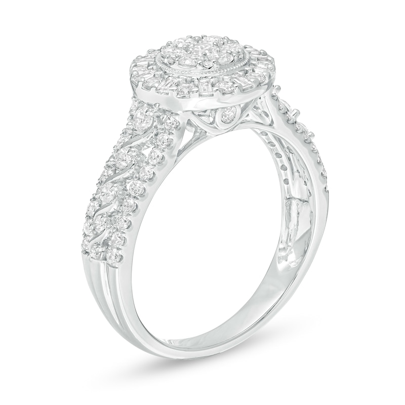 1 CT. T.W. Baguette and Round Diamond Frame Ring in 10K White Gold