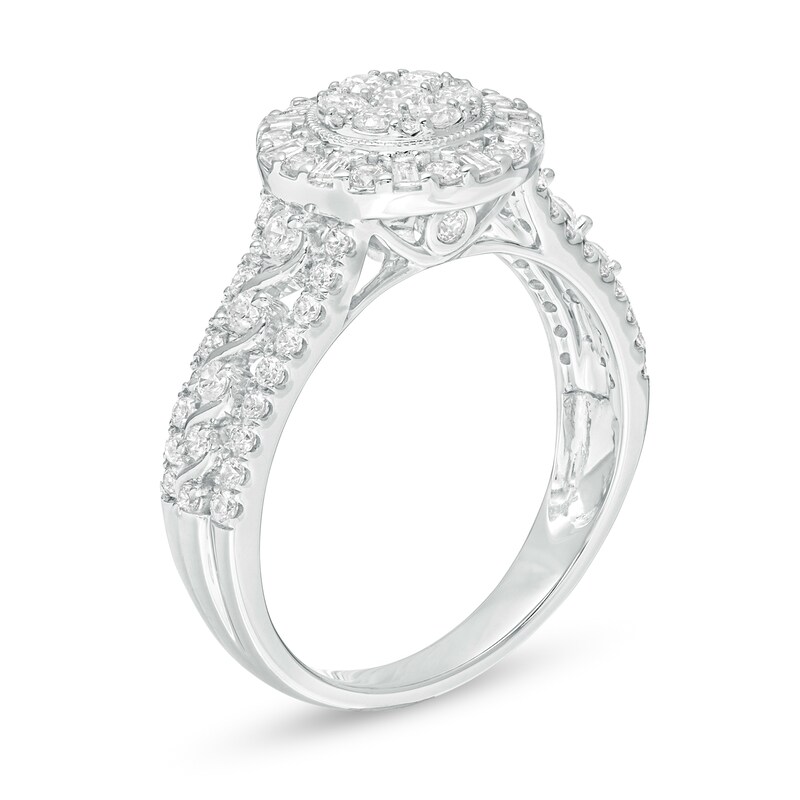 Main Image 3 of 1 CT. T.W. Baguette and Round Diamond Frame Ring in 10K White Gold