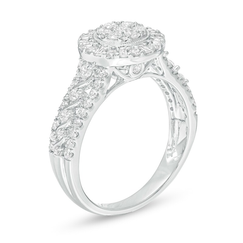 1 CT. T.W. Baguette and Round Diamond Frame Ring in 10K White Gold