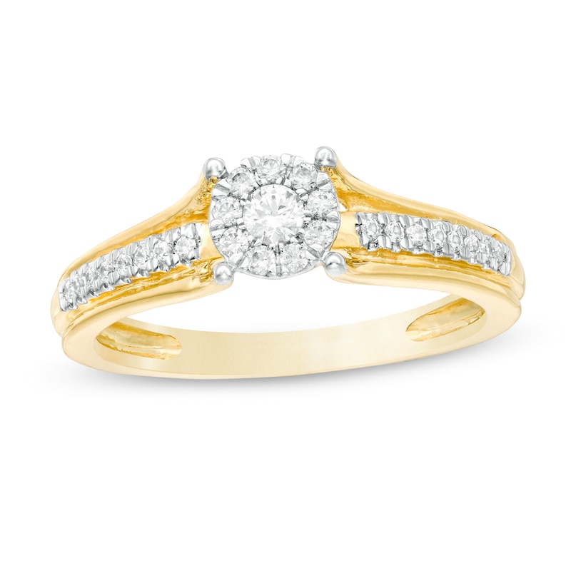 Main Image 1 of 1/4 CT. T.W. Diamond Frame Split Shank Ring in 10K Gold