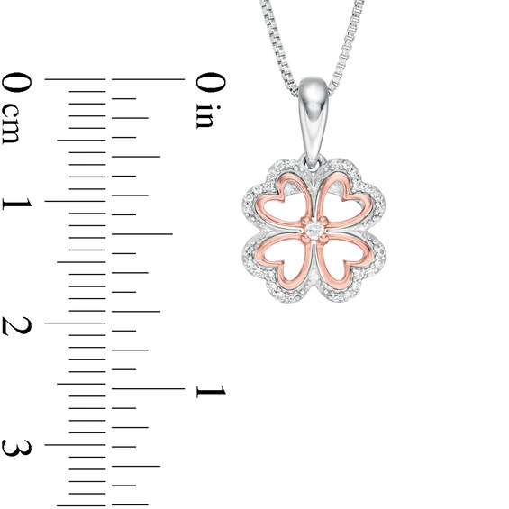 1/10 CT. T.w. Diamond Heart-Shaped Four Leaf Clover Pendant in Sterling Silver and 10K Rose Gold