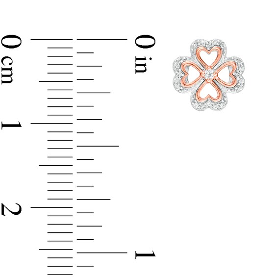 1/10 CT. T.w. Diamond Heart-Shaped Four Leaf Clover Stud Earrings in Sterling Silver and 10K Rose Gold