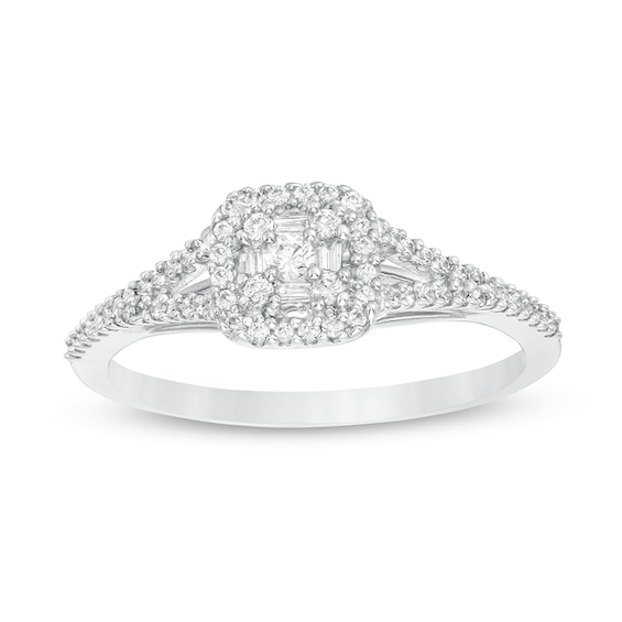 1/4 CT. T.w. Cushion-Shaped Multi-Diamond Frame Split Shank Ring in 10K White Gold