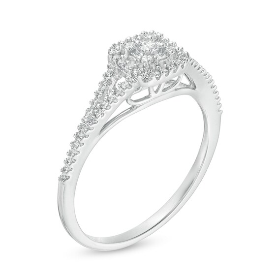 1/4 CT. T.w. Cushion-Shaped Multi-Diamond Frame Split Shank Ring in 10K White Gold
