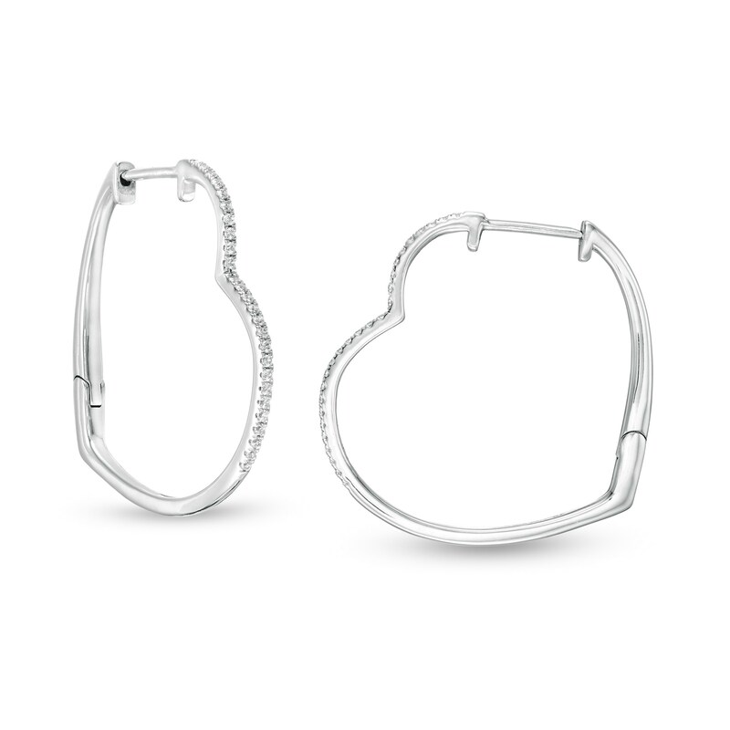 Main Image 1 of 1/5 CT. T.W. Diamond Heart Hoop Earrings in Sterling Silver