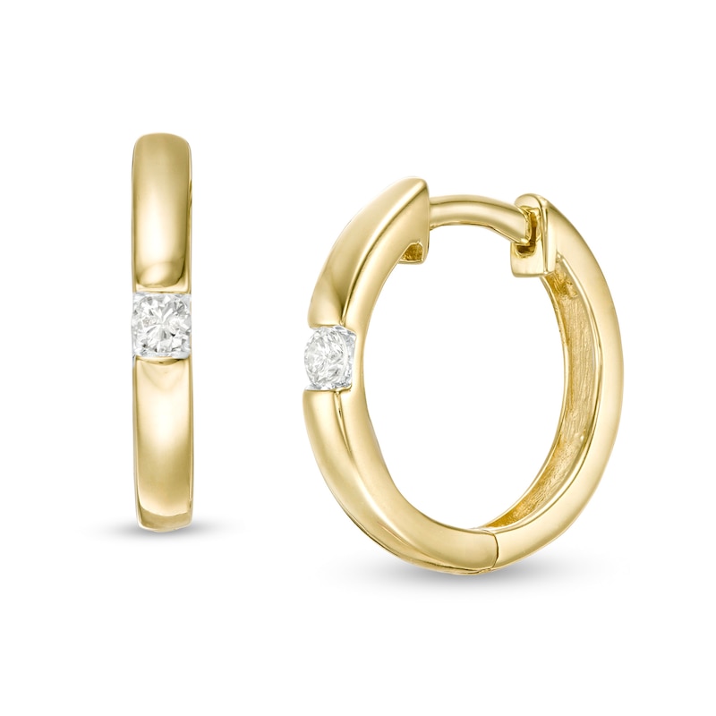 Main Image 1 of 1/10 CT. T.W. Diamond Solitaire Hoop Earrings in 10K Gold
