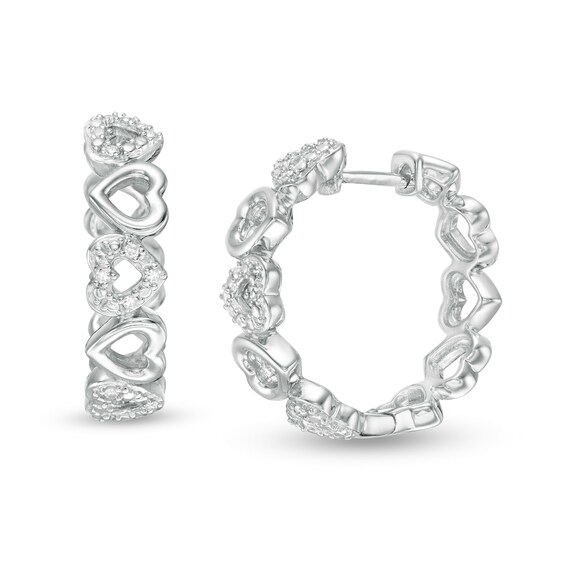 1/10 CT. T.w. Diamond Alternating Heart Hoop Earrings in Sterling Silver