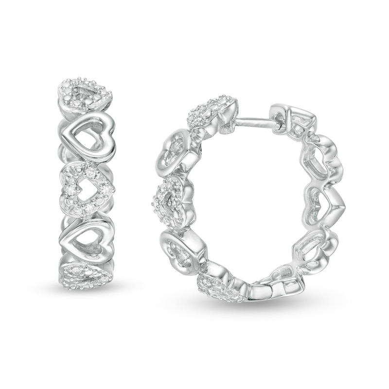 Main Image 1 of 1/10 CT. T.W. Diamond Alternating Heart Hoop Earrings in Sterling Silver