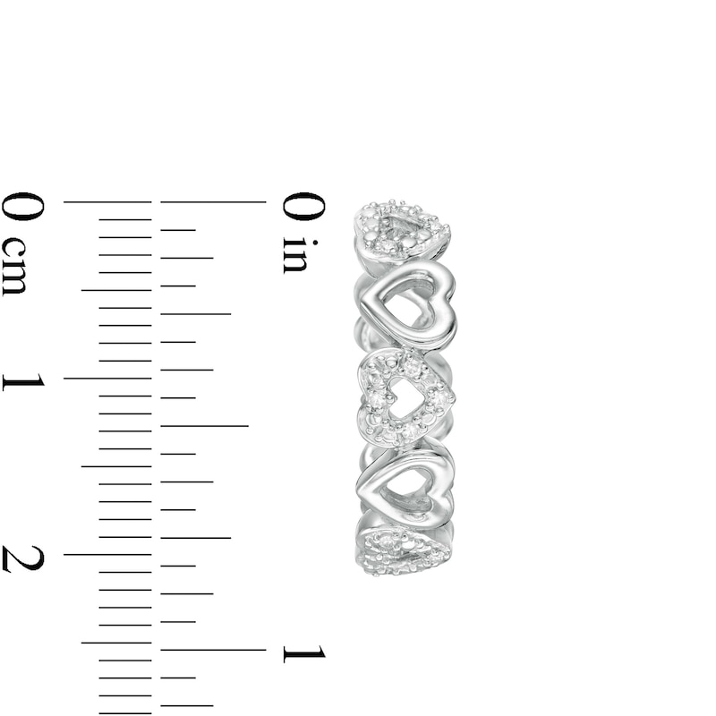 Main Image 3 of 1/10 CT. T.W. Diamond Alternating Heart Hoop Earrings in Sterling Silver