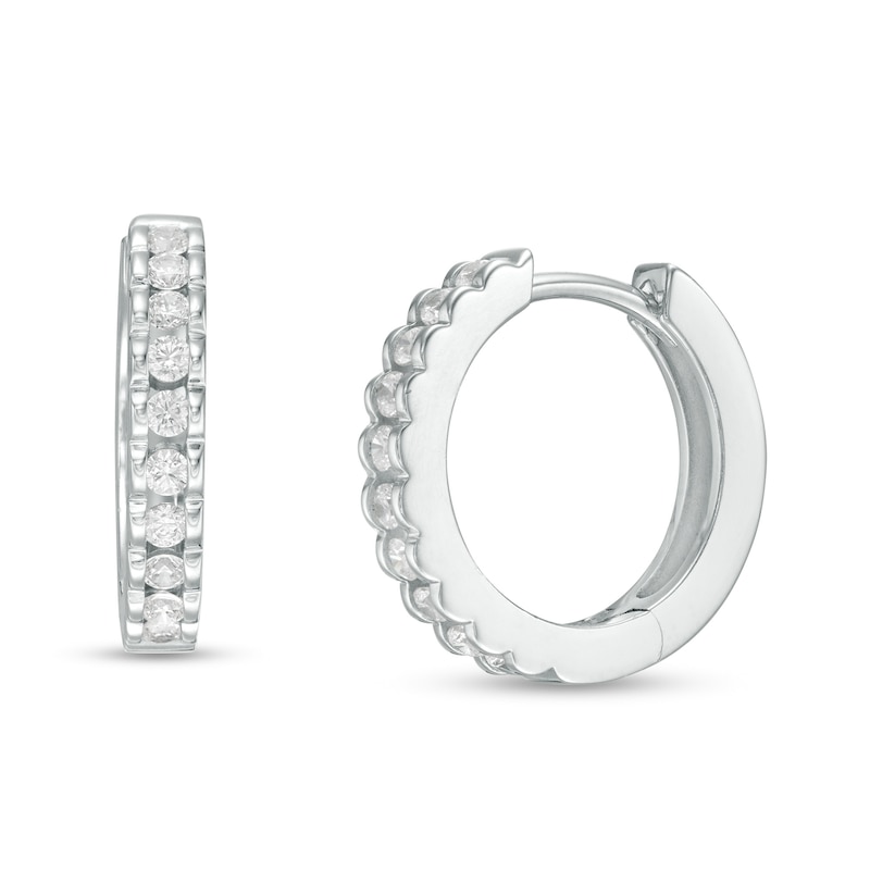 Main Image 1 of 3/8 CT. T.W. Diamond Hoop Earrings in 10K White Gold