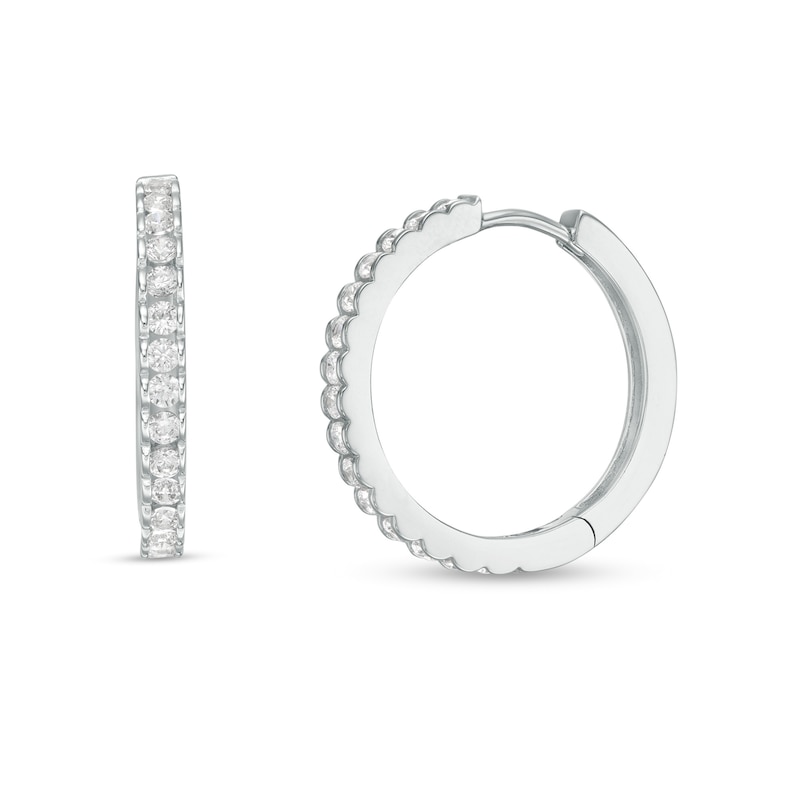 Main Image 1 of 5/8 CT. T.W. Diamond Hoop Earrings in 10K White Gold