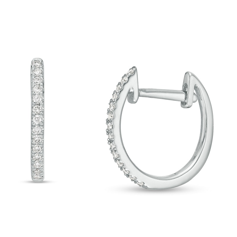 1/10 CT. T.W. Diamond Huggie Hoop Earrings in 10K White Gold