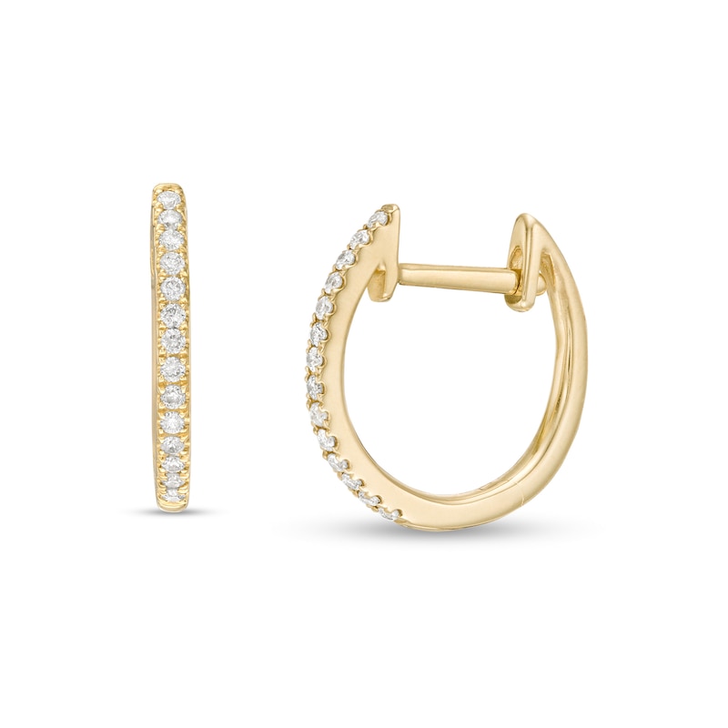 Main Image 1 of 1/10 CT. T.W. Diamond Line Huggie Hoop Earrings in 10K Gold