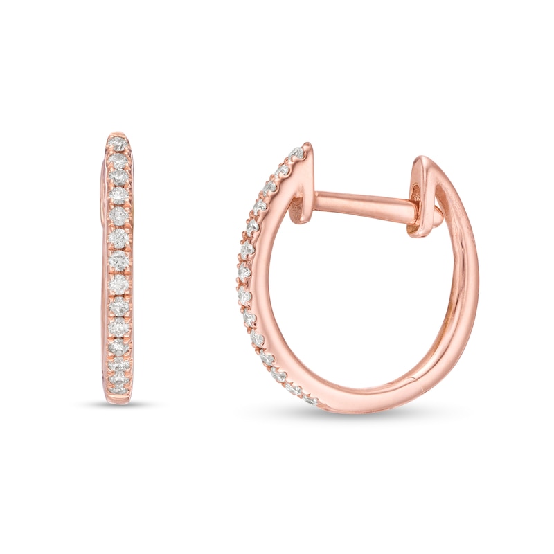 Main Image 1 of 1/10 CT. T.W. Diamond Huggie Hoop Earrings in 10K Rose Gold