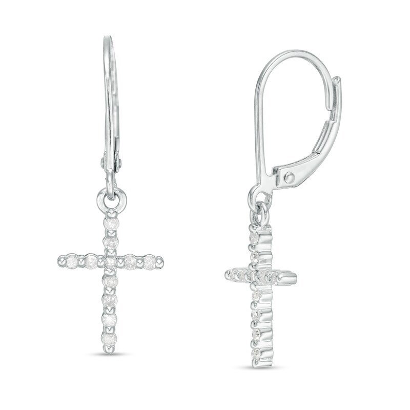 Main Image 1 of 1/5 CT. T.W. Diamond Cross Drop Earrings in Sterling Silver
