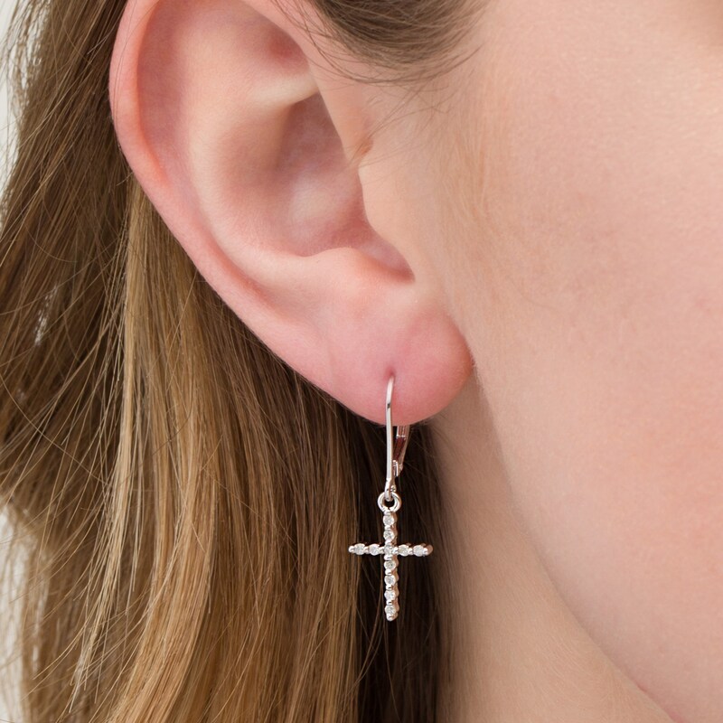 Main Image 2 of 1/5 CT. T.W. Diamond Cross Drop Earrings in Sterling Silver