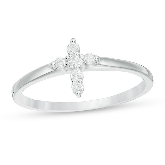 1/8 CT. T.w. Diamond Cross Ring in 14K White Gold