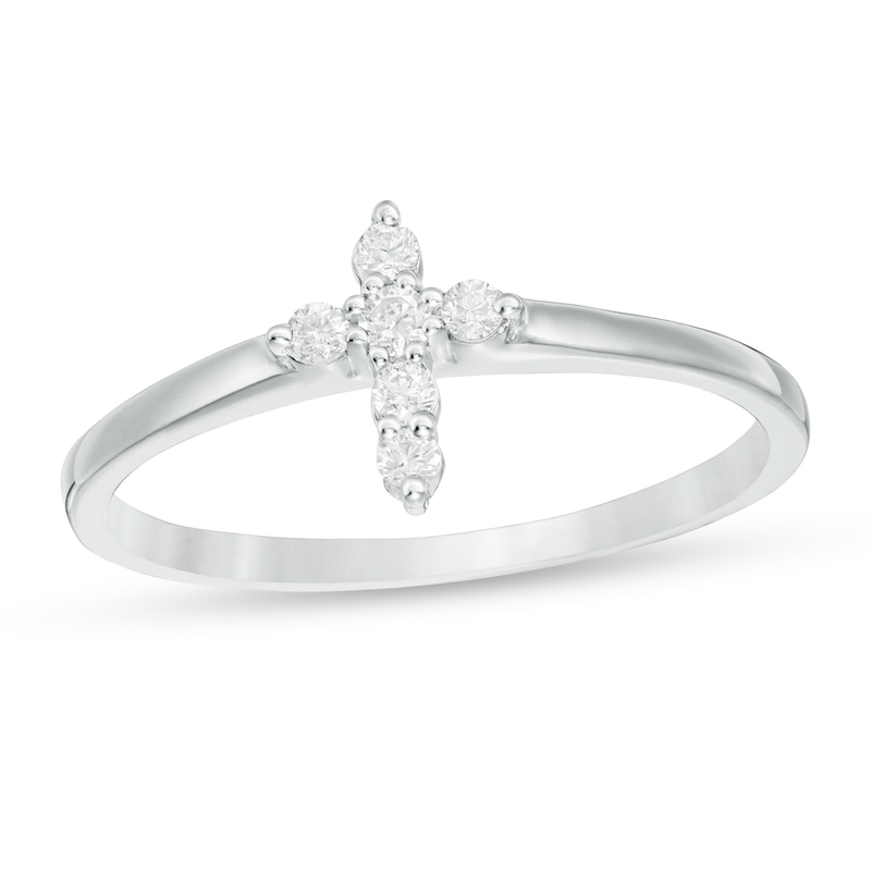 Main Image 1 of 1/8 CT. T.W. Diamond Cross Ring in 14K White Gold