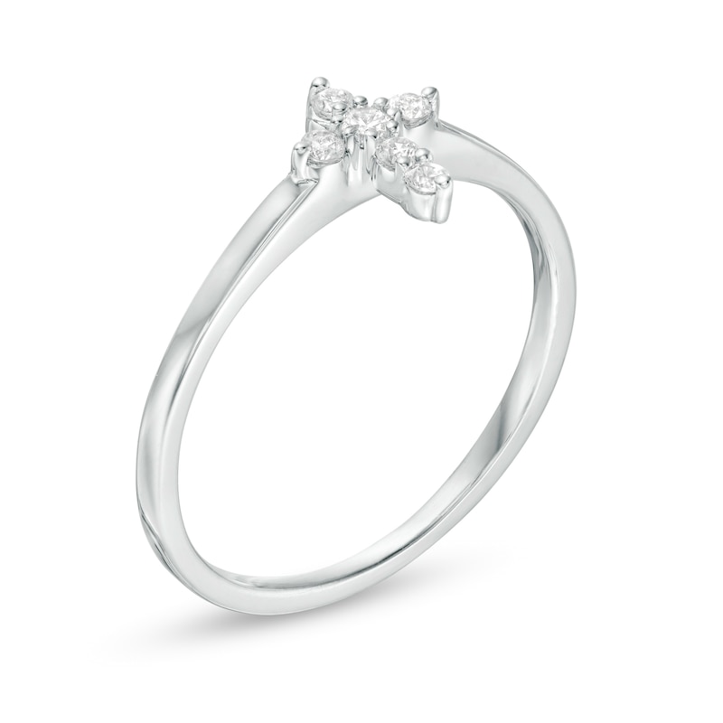 Main Image 3 of 1/8 CT. T.W. Diamond Cross Ring in 14K White Gold