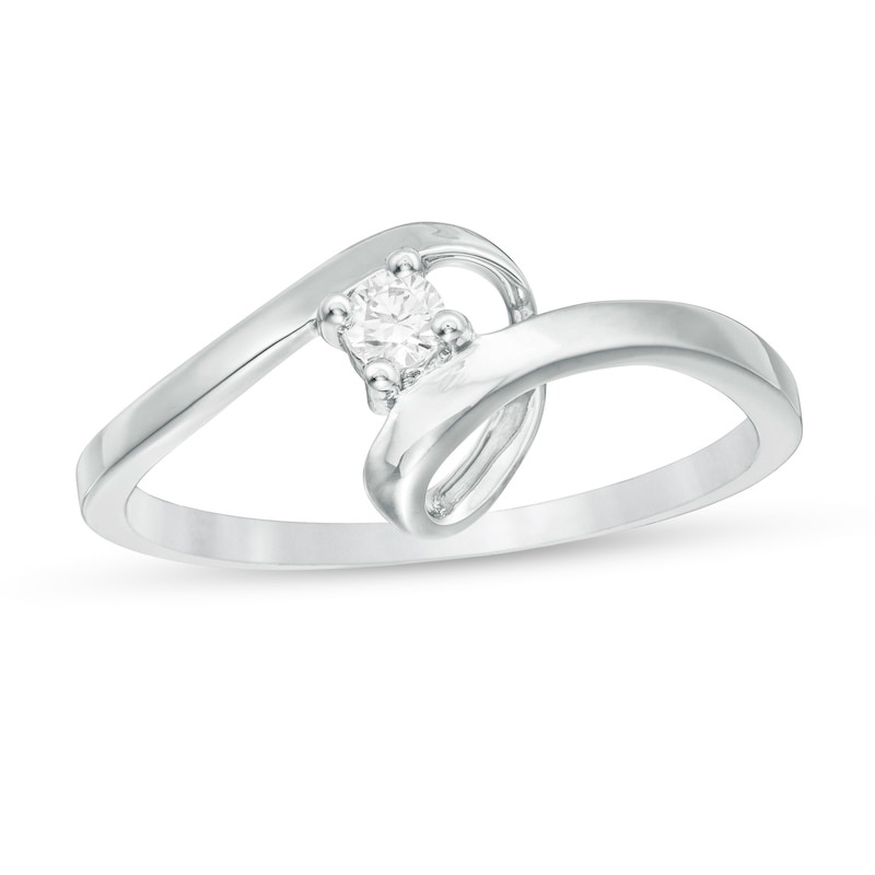 Main Image 1 of 1/20 CT. Diamond Solitaire Twist Ribbon Ring in 14K White Gold
