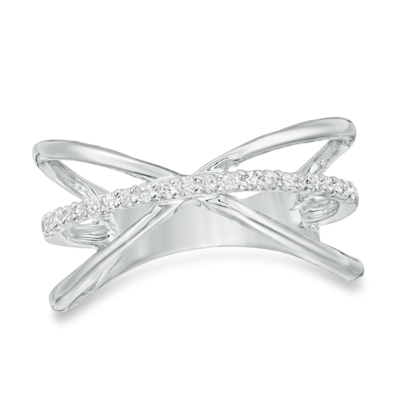 1/8 CT. T.W. Diamond Multi-Row Crossover "X" Ring in Sterling Silver - Size 7 1/8 CT. T.W. Diamond Multi-Row Crossover "X" Ring in Sterling Silver - Size 7