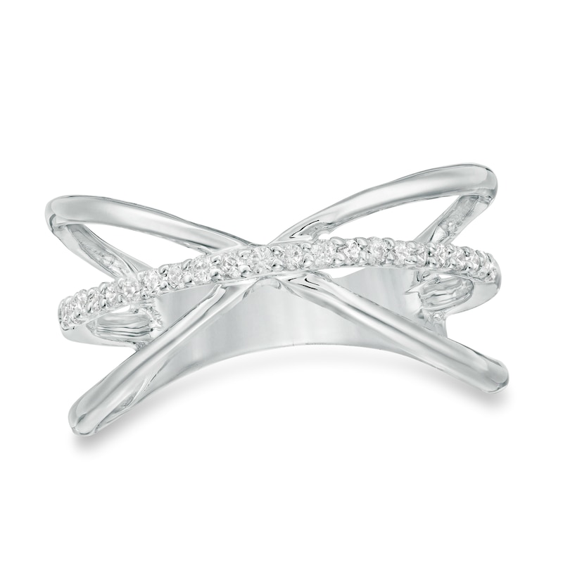 Main Image 1 of 1/8 CT. T.W. Diamond Multi-Row Crossover "X" Ring in Sterling Silver