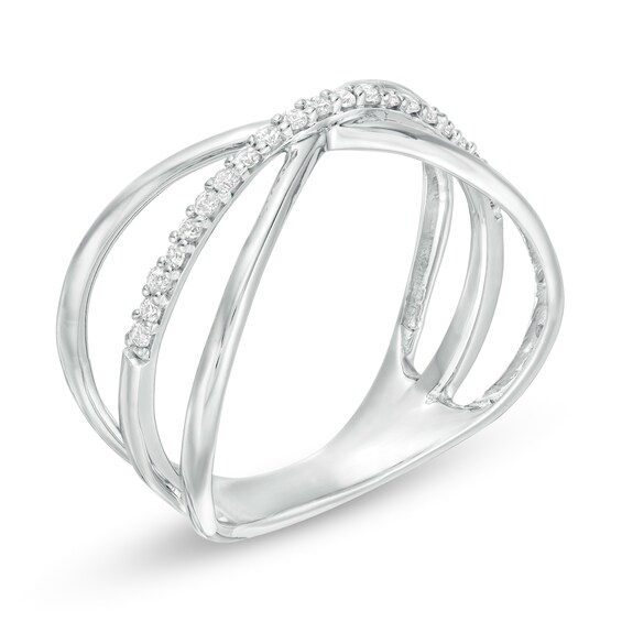 1/8 CT. T.W. Diamond Multi-Row Crossover "X" Ring in Sterling Silver - Size 7 1/8 CT. T.W. Diamond Multi-Row Crossover "X" Ring in Sterling Silver - Size 7