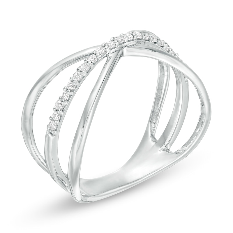 Main Image 3 of 1/8 CT. T.W. Diamond Multi-Row Crossover "X" Ring in Sterling Silver