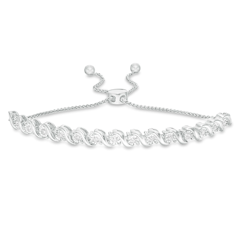 Main Image 1 of 1/2 CT. T.W. Diamond "S" Bolo Bracelet in Sterling Silver - 9.5"