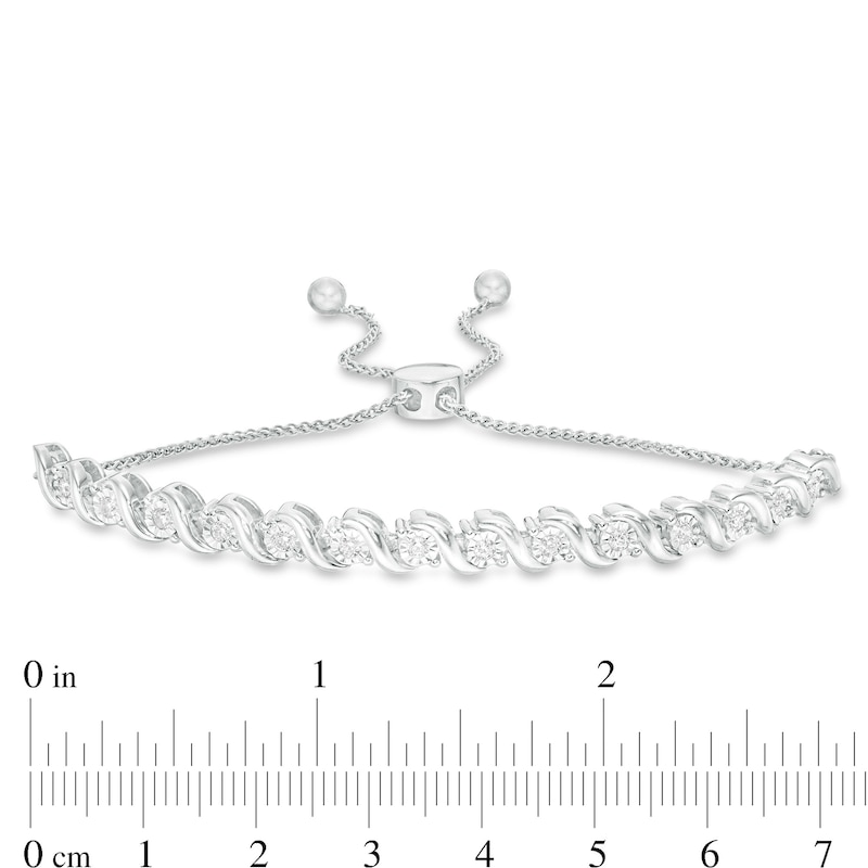 Main Image 3 of 1/2 CT. T.W. Diamond "S" Bolo Bracelet in Sterling Silver - 9.5"