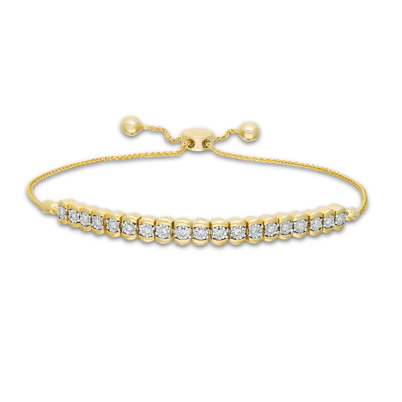 Main Image 1 of 1/6 CT. T.W. Diamond Line Bolo Bracelet in 10K Gold - 9.5"